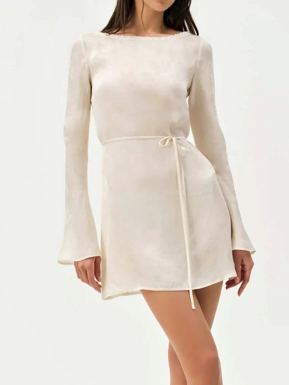 $229 New For Love & Lemons Madalie Mini Dress in Cream Sz Small